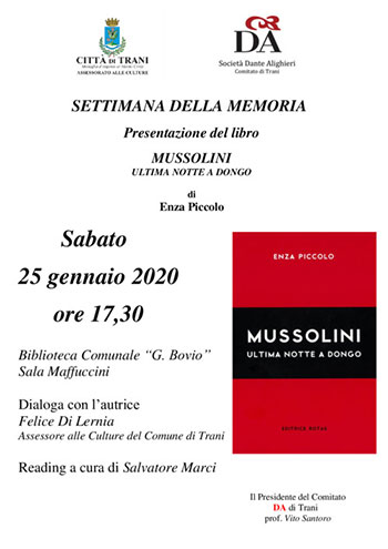 Al momento stai visualizzando Presentazione del libro MUSSOLINI. ULTIMA NOTTE A DONGO di Enza Piccolo